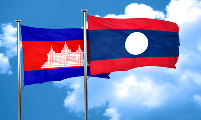 Wall Mural - Cambodia flag with Laos flag, 3D rendering