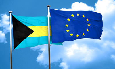 Bahamas flag with european union flag, 3D rendering