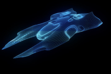 Wall Mural - Spaceship Hologram Wireframe HUD in Motion. Nice 3D Rendering
