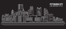 Cityscape Building Line Art Vector Illustration Design - Pittsburgh City