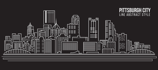 Sticker - Cityscape Building Line art Vector Illustration design - Pittsburgh City