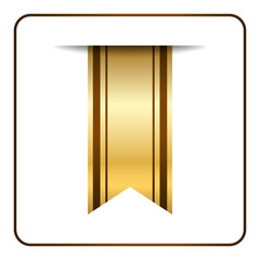 Wall Mural - Brown and gold bookmark banner. Vertical book mark, isolated on white background. Color tag, label. Flag symbol, sign. Design element blank. Empty sticker for sale. Template icon. Vector illustration