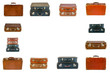 © perekotypole - Collage of retro travel suitcases isolated on white