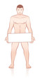 © Peter Hermes Furian - Naked young muscular man holding an empty signboard - outline comic vector on white background.