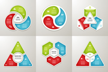 Wall Mural - Collection of Infographic Templates for Business. Three steps cycling diagrams. Vector Illustration.