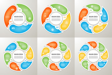 Wall Mural - Vector circle arrows sign infographic set. 3, 4, 5, 6, 7, 8 options, parts, steps. Cycle diagram, symbol graph, puzzle presentation, round chart. Business infographics concept template. 