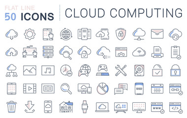 Wall Mural - set vector flat line icons cloud service