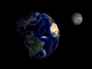 Wall Mural - planet Earth and Moon from space on a black background 3d