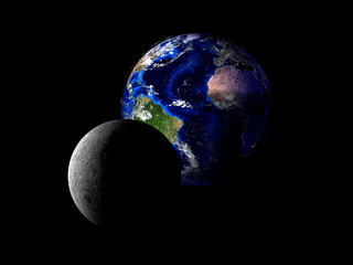Wall Mural - planet Earth and Moon from space on a black background 3d