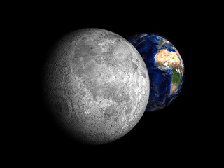 Wall Mural - planet Earth and Moon from space on a black background 3d