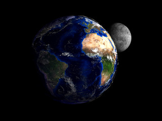 Wall Mural - planet Earth and Moon from space on a black background 3d