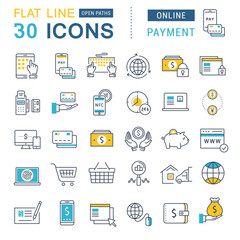 Wall Mural - set vector flat line icons online payment