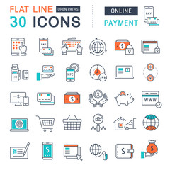 Wall Mural - set vector flat line icons online payment