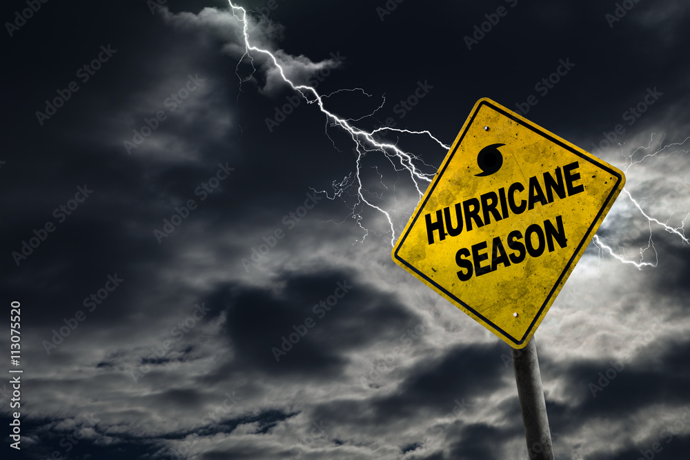 Hurricane Season Sign With Stormy Background - obrazy, fototapety, plakaty 