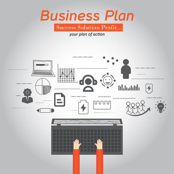 Business plan and mobile technologies doodle drawing illustration.