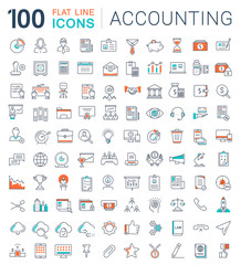 Wall Mural - Set Vector Flat Line Icons Accounting and Finance