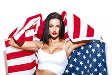 Sexy Woman Holding USA Flag