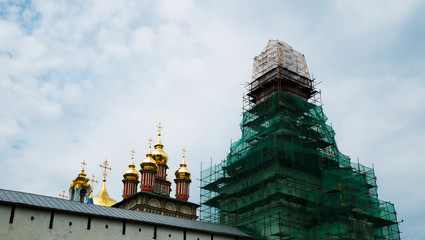 Horizontal vivid orthodox church under restoration background ba