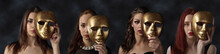 Women Hiding Faces Behind Golden Masks