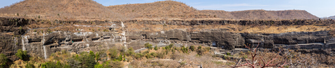 Wall Mural - Ajanta caves panorama near Aurangabad, Maharashtra state in India