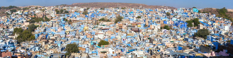 Wall Mural - Jodhpur, the Blue City seen from Mehrangarh Fort, Rajasthan, India, Asia. Panorama