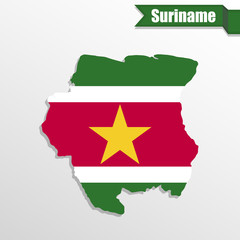 Poster - Suriname map with flag inside and ribbon