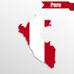 Aufkleber - Peru map with flag inside and ribbon