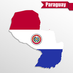 Poster - Paraguay map with flag inside and ribbon