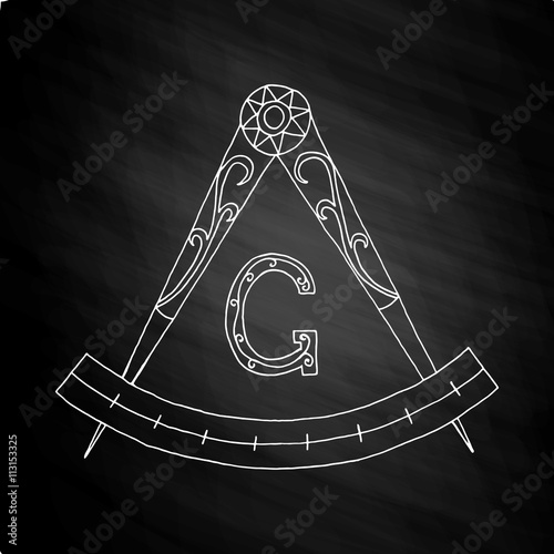 Fotografia, Obraz Masonic Freemasonry Emblem on chalkboard
