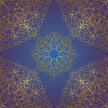 Seamless Blue And Gold Ornament.
