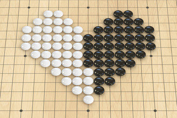 Poster - Go Game, Heart On Go Board. 3D rendering