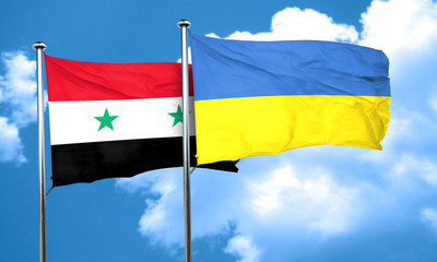 Syria flag with Ukraine flag, 3D rendering