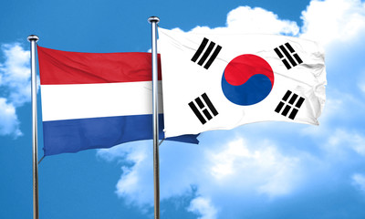 Netherlands flag with South Korea flag, 3D rendering