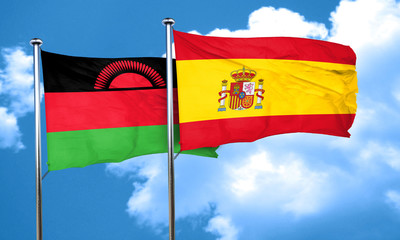 Malawi flag with Spain flag, 3D rendering