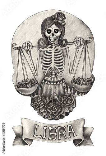 Zodiac Skull Libra Hand Pencil Drawing On Paper Buy This Stock Illustration And Explore Similar Illustrations At Adobe Stock Adobe Stock
