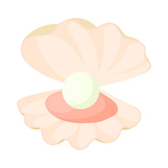 Sticker - Pearl in a shell icon, cartoon style