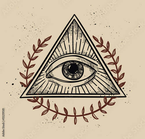Fotografia, Obraz Hand drawn vector illustration - All seeing eye pyramid symbol.
