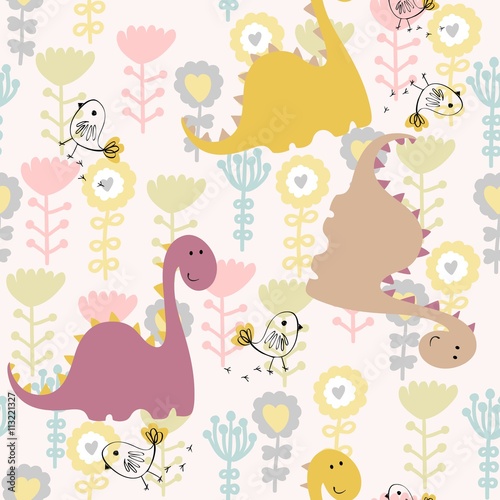 Stoffe zum Nähen Vector Art nahtlose Muster mit Cartoon-Dinosaurier