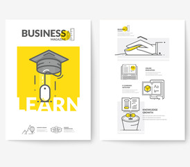 Wall Mural - Business brochure flyer design layout template, with concept icons:
E-learning.