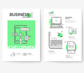 Wall Mural - Business brochure flyer design layout template, with concept icons:
Mobile development.