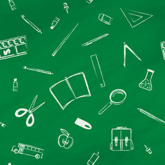 Back to school design with stationery on green background. Vector illustration