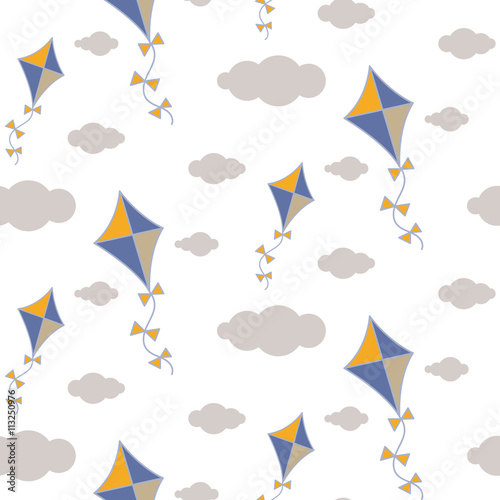 Obraz w ramie Kite in sky seamless vector pattern.