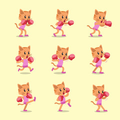  Cartoon character cat doing kickboxing workout set