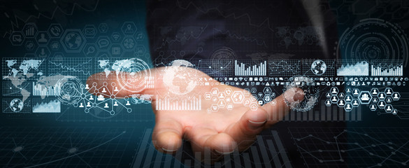 Wall Mural - businessman using digital tactile screen with charts