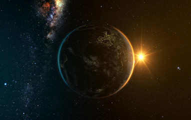 earth with Sunrise from space with milkyway in the backgroud