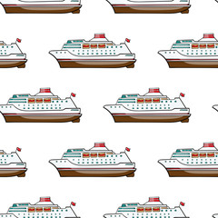 seamless pattern. Hand drawn water transpor. kids toy cruise ship