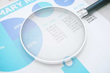 Poster - Magnifier on blue business report