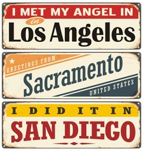 Vintage Tin Sign Collection With USA City Names