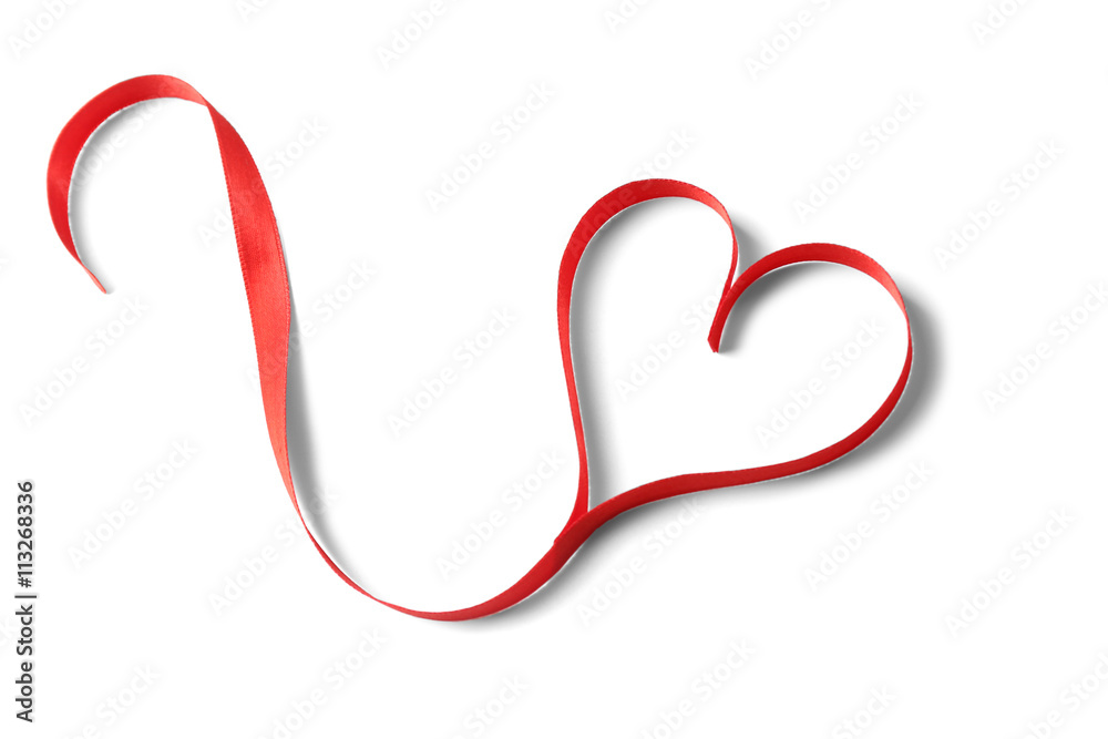 Red heart shaped ribbon isolated on white
