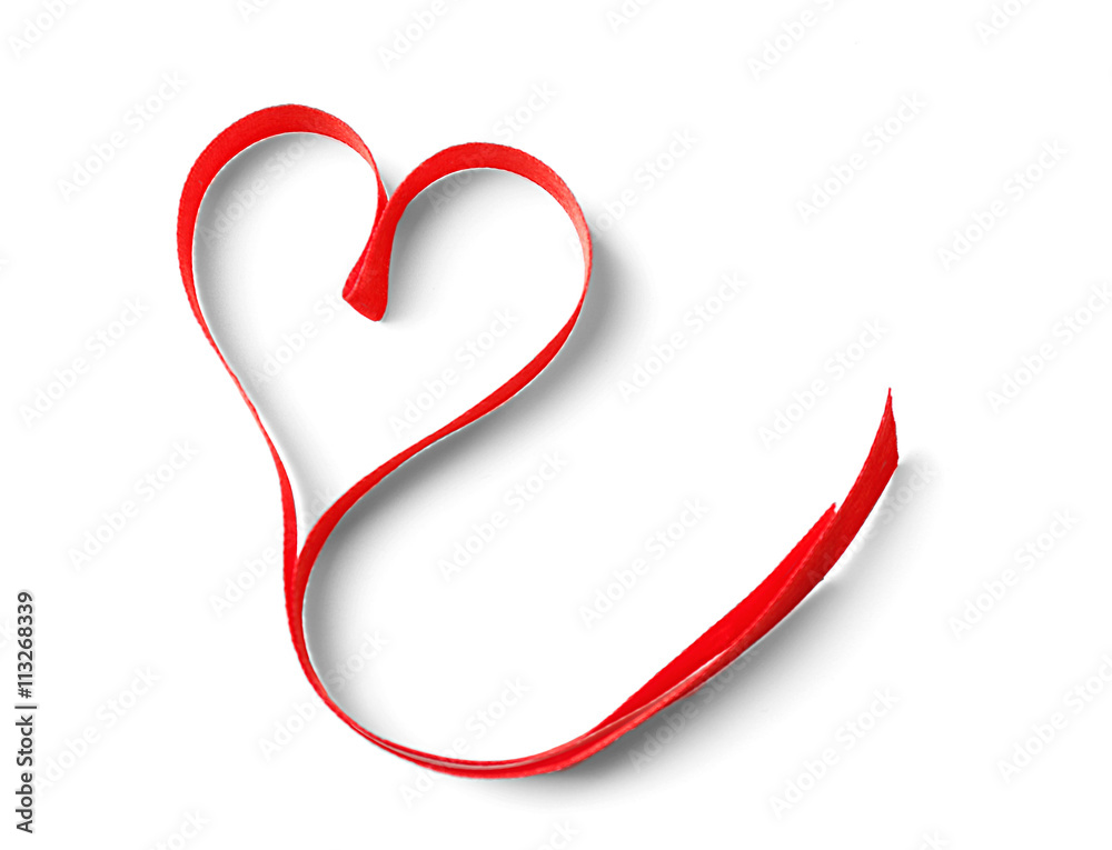 Red heart shaped ribbon isolated on white